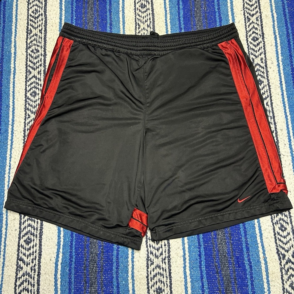 Nike Y2K Basketball Shorts Men's XL Black Red Side Stripe Swoosh 2000s